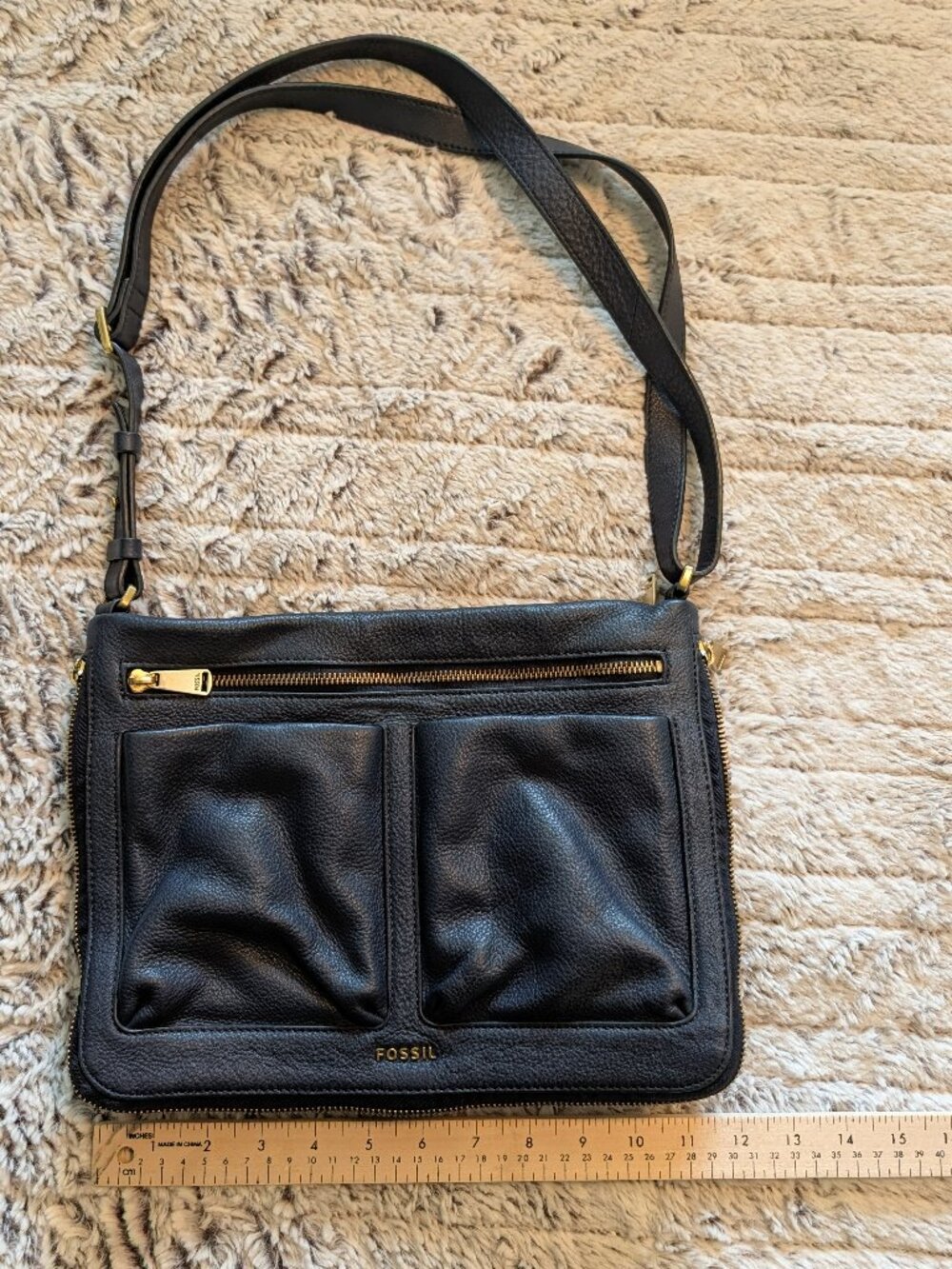 Fossil Cross Body Navy Expandable Leather Purse